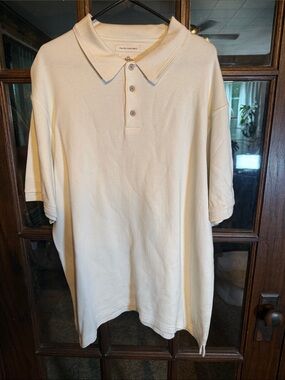 Paradise Collection Mens XXL Silk Cotton Blend Ribbed Polo Shirt Cream Off-White